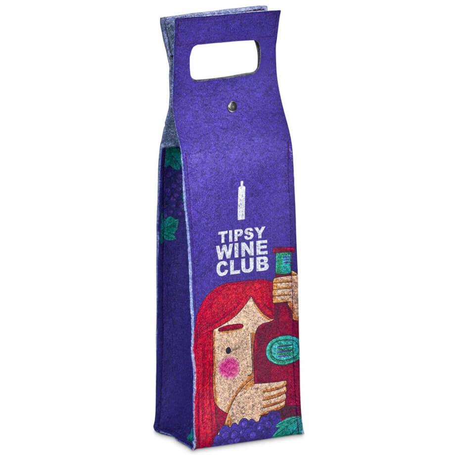 Hoppla Velto RPET Felt Single Wine Bottle Carrier Branded Front
